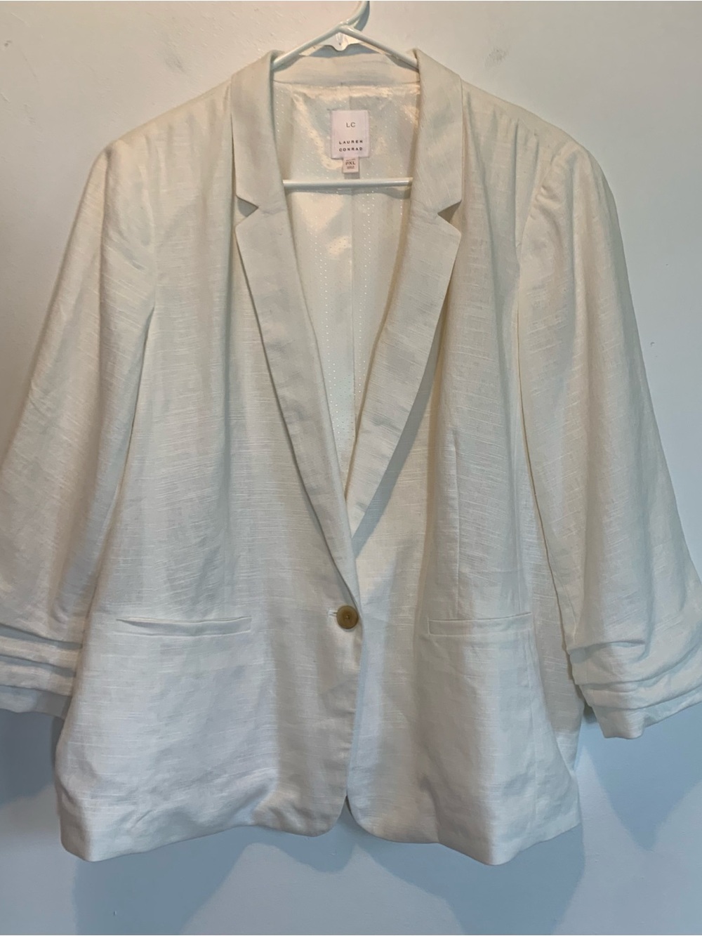 New Lauren Conrad White Linen Blend Blazer Relaxed Ruched Sleeves XL Petite